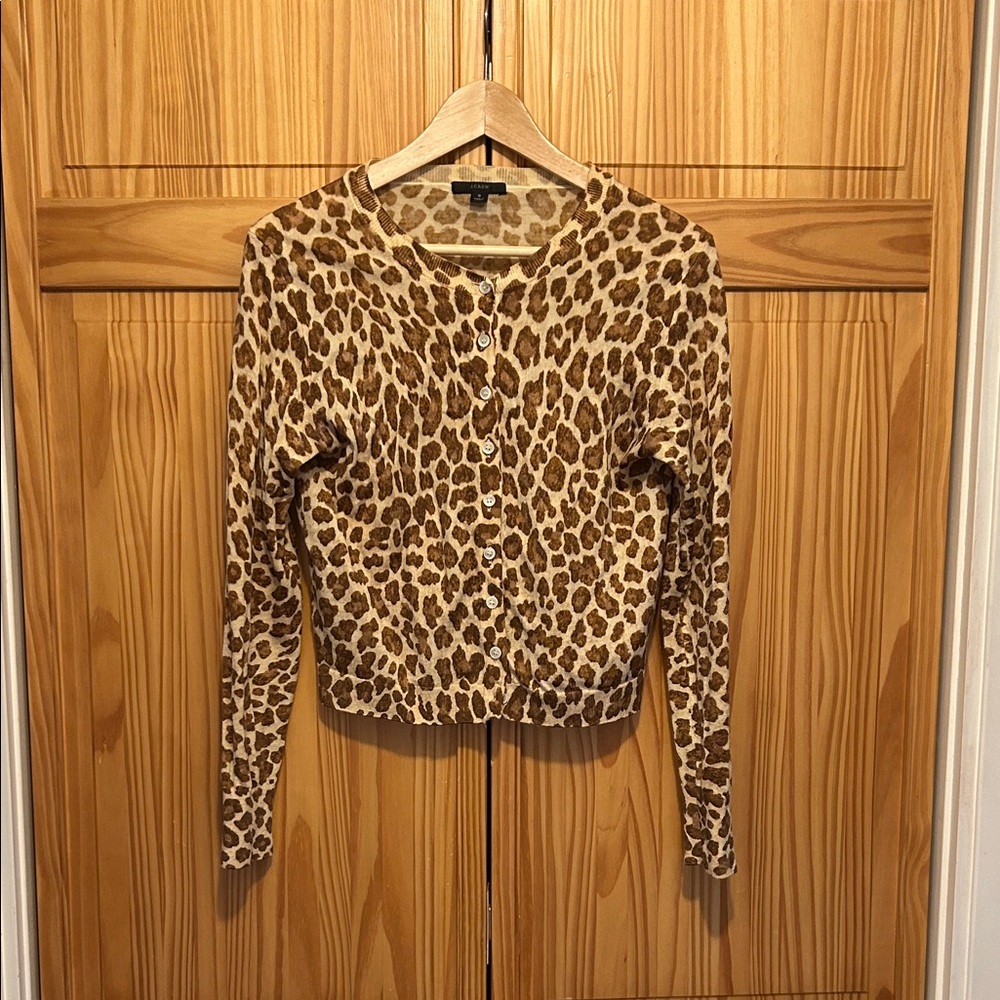 Jcrew leopard 100% wool cardigan